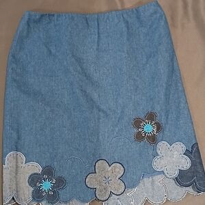 Laudrew Embroidered Jean Skirt 100% Cotton